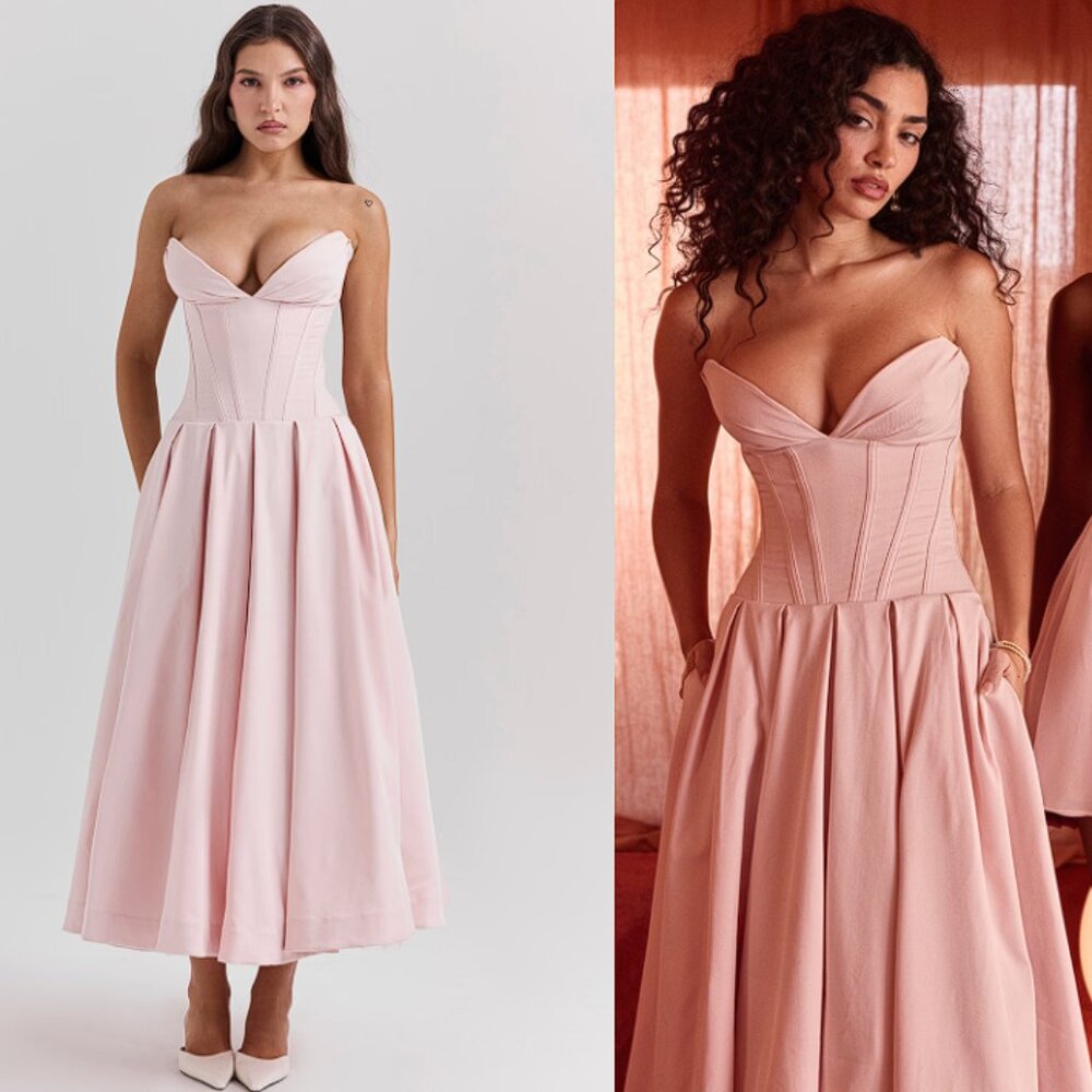 HOUSE OF CB 'Lady' Ballerina Pink Strapless Midi Dress NWOT